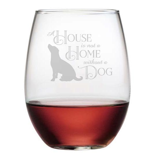 House Home Dog Stemless Wine Glasses, Set Of 4